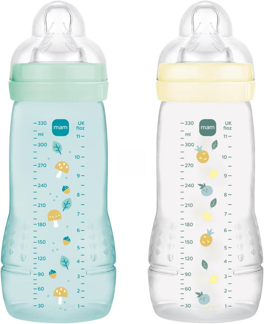 MAM Easy Active sada lahví 2× 330 ml 6 m+ savička 4 velmi rychlý průtok
