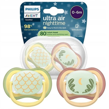 PHILIPS AVENT Ultra Air Night πιπίλες 2 τεμ. 0–6 μηνών ΦΩΣ ΣΤΟ ΣΚΟΤΑΔΙ