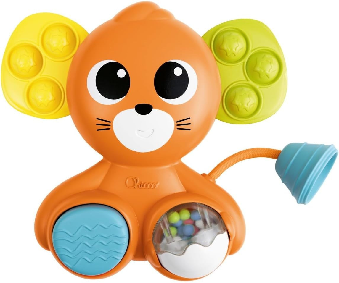 CHICCO Topolino sensoriale con sonaglio e squeaker Pop It 18 x 19 cm