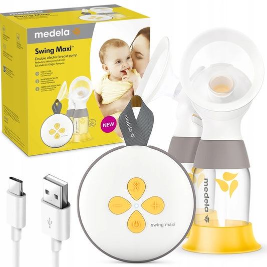 MEDELA Swing Maxi podwójny laktator 2-fazowy, biało-żółty elektryczny laktator Medela z akcesoriami