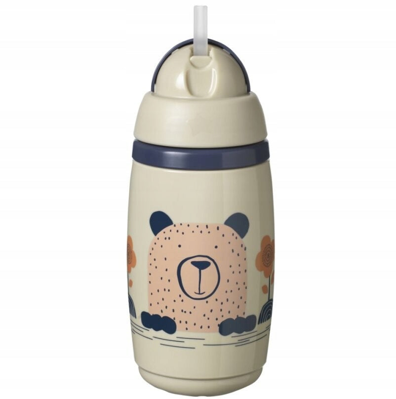TOMMEE TIPPEE Superstar bidon ze słomką 266 ml 12 m+ szary z niedźwiedziem i technologią INTELLIVALVE
