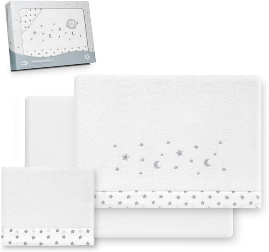 INTERBABY komplet pościeli do łóżeczka 60x120 cm Coralina, 3-częściowy komplet z mikrofibry/polaru koralowego