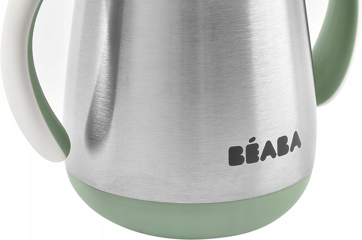 BEABA kubek niekapek ze słomką STALOWY 250 ml, stal nierdzewna, zielony, 8 m+