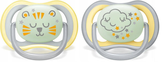 PHILIPS AVENT Ultra Air Night smoczki x 2 18ms+c świecą, świecące smoczki z motywem lwa i chmurki