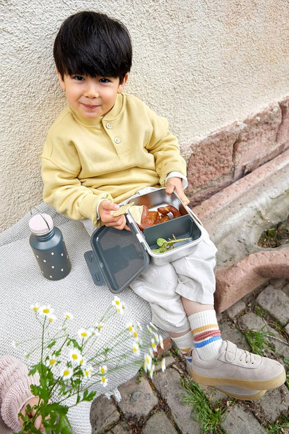 LASSIG Adventure PUDEŁKO ŚNIADANIOWE stal nierdzewna, dziecięcy lunchbox z przegrodą, ciemnoniebieski
