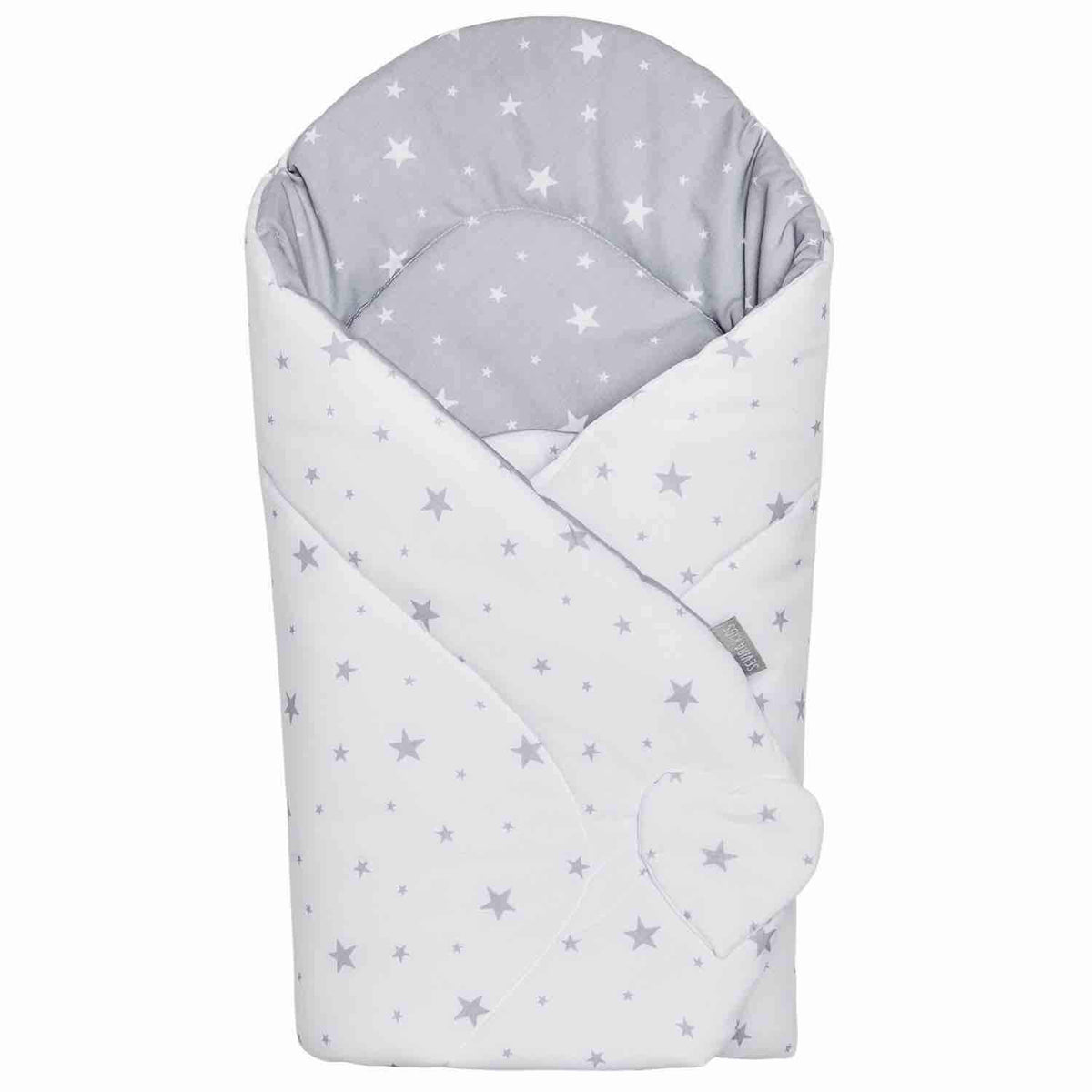SEVIRA KIDS rożek becik 80 x 80 cm, dwustronny szaro-biały becik Minky w gwiazdki dla niemowląt