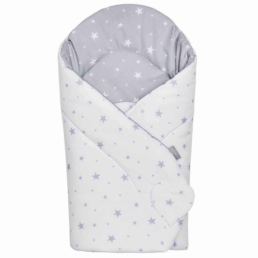 SEVIRA KIDS rożek becik 80 x 80 cm, dwustronny szaro-biały becik Minky w gwiazdki dla niemowląt