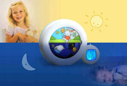 PABOBO Kid'Sleep Moon 3w1 budzik treningowy, lampka nocna i zegar dla dzieci, biało-turkusowy