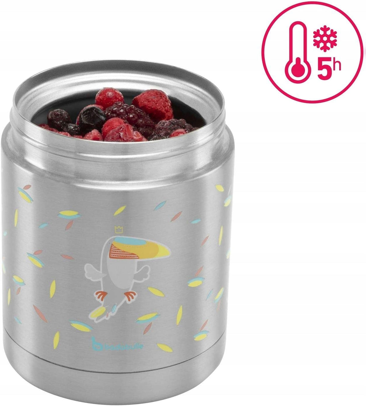 BADABULLE termos ze stali 350 ml, termos dla dzieci 6m+, utrzymuje zimno 5h, pojemnik termiczny BPA free