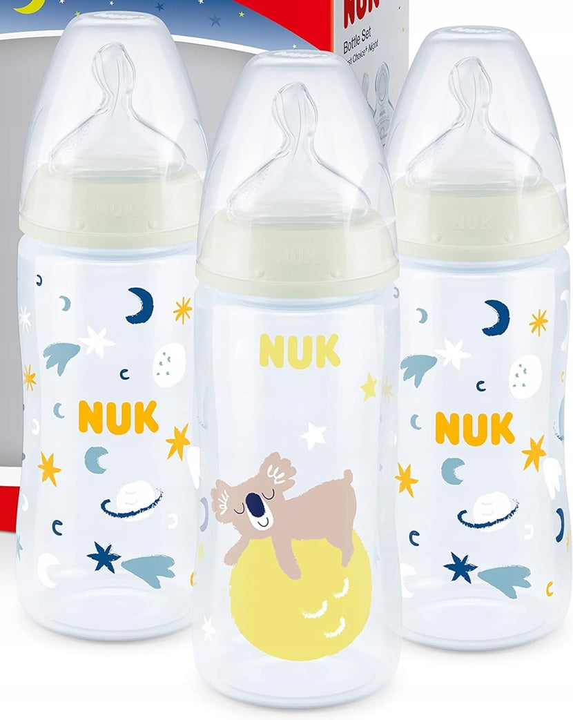 NUK First Choice+ Night set de 3 biberones luminosos 300 ml 6-18 m tetina M