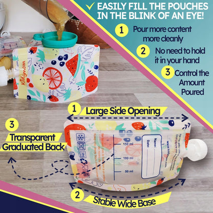 KIDYMOM bolsas reutilizables para puré x10 con accesorios