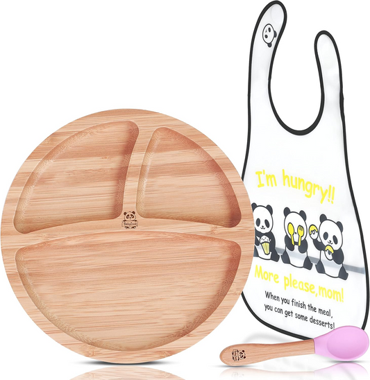 BABYLOVIT assiette en bambou avec ventouse + cuillère et bavoir