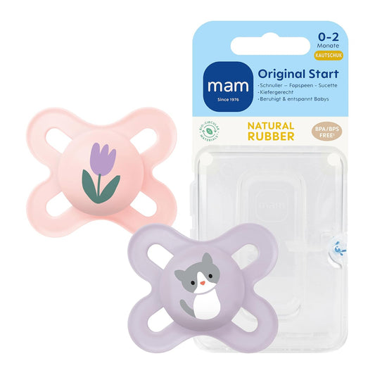 MAM Original Start smoczek uspokajający lateksowy x4 0-2m, naturalny kauczuk dla noworodka