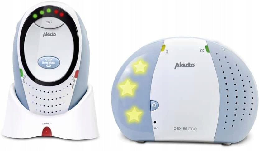 ALECTO DBX-85 Eco niania elektroniczna DECT, niebiesko-biała z bazą ładującą i monitorem dla dziecka