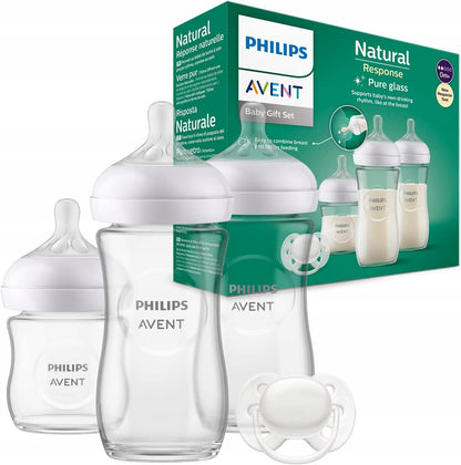 PHILIPS AVENT Natural Response zestaw 3 butelki SZKLANE + smoczek, zestaw dla noworodków