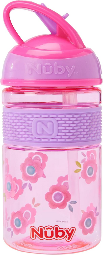 NUBY Hard Straw Cup sticlă tritan cu pai 3 l+ 360 ml FLORI