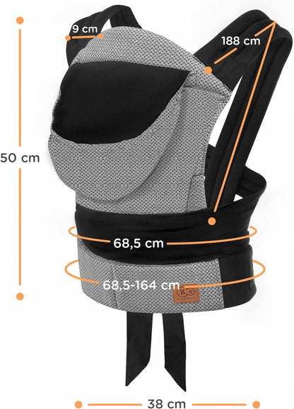 KINDERKRAFT ADOREE nosidełko ergonomiczne MEI TAI czarno-białe z wymiarami i regulacją