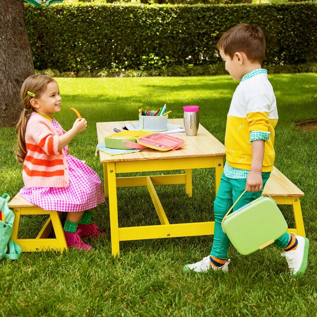 MUNCHKIN Bento Box śniadaniówka + sztućce, 5 komór, dziecięcy lunchbox do przedszkola z uchwytem i sztućcami
