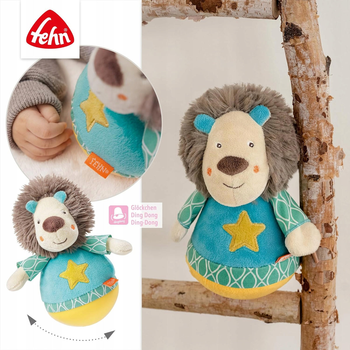 FEHN Funky Friend Stehaufmännchen 18cm Rassel LÖWE