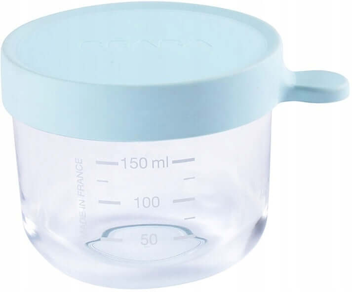 BEABA szklany pojemnik słoiczek 150 ml, pojemniczek na żywność z pokrywką do przechowywania i odmierzania