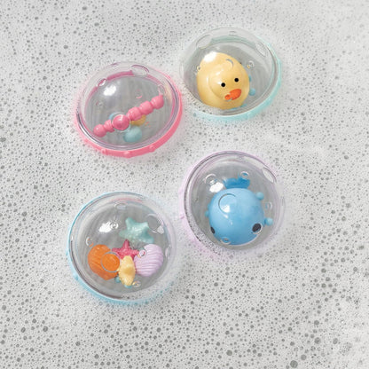MUNCHKIN Float & Play bańki z grzechotkami do kąpieli 4 sztuki, kolorowe zabawki pływające