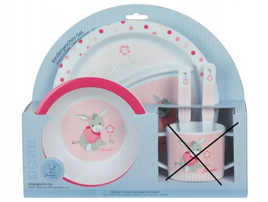 STERNTALER set di stoviglie piatto ciotola cucchiaino forchetta 4 pezzi.