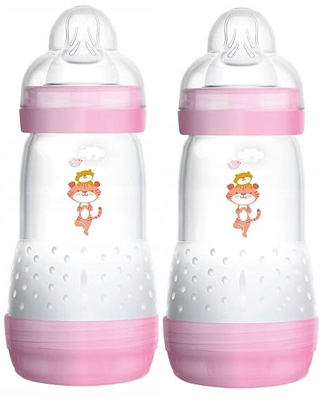 MAM Easy Start butelka antykolkowa 260ml 2m+ x2, różowe butelki antykolkowe dla niemowląt