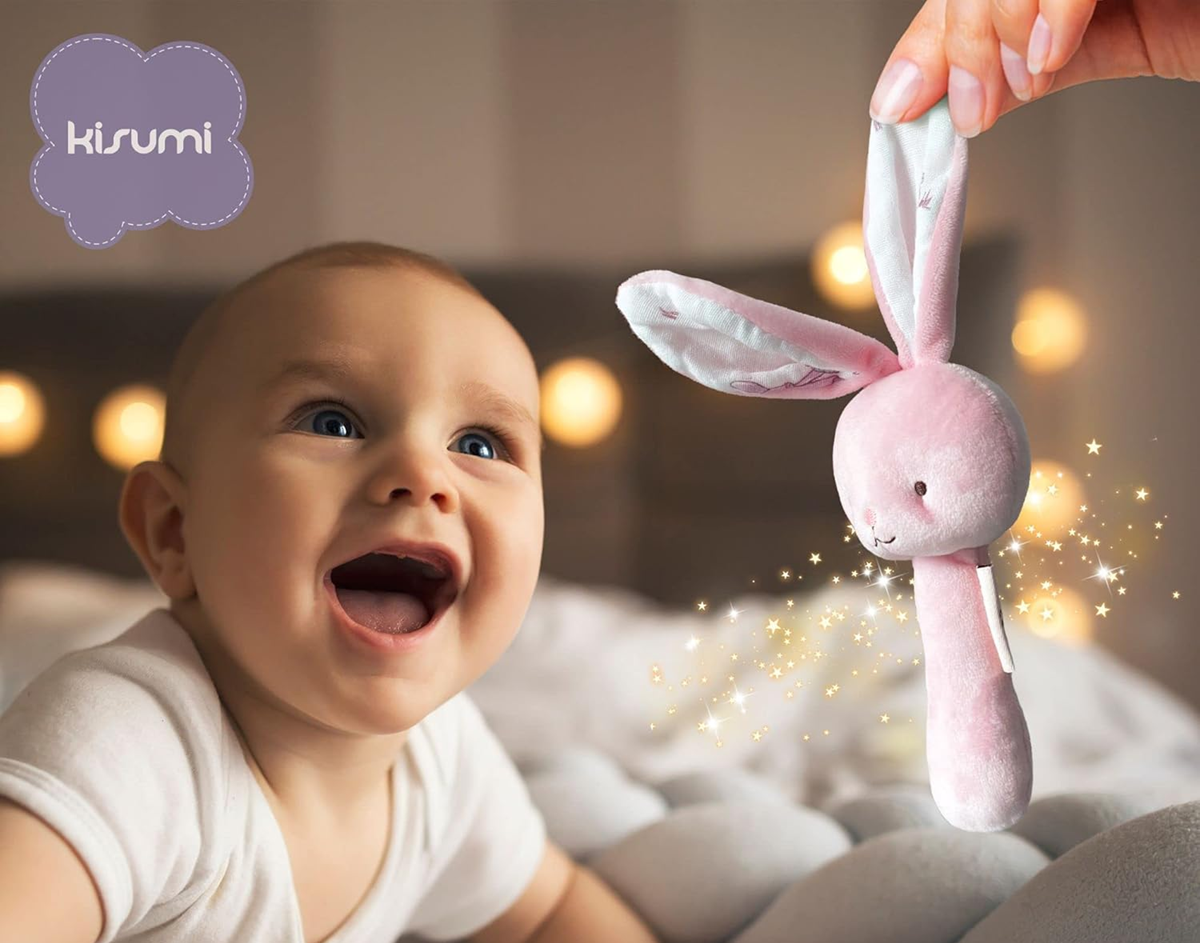 KISUMI comforter, bib, rattle with bunny motif