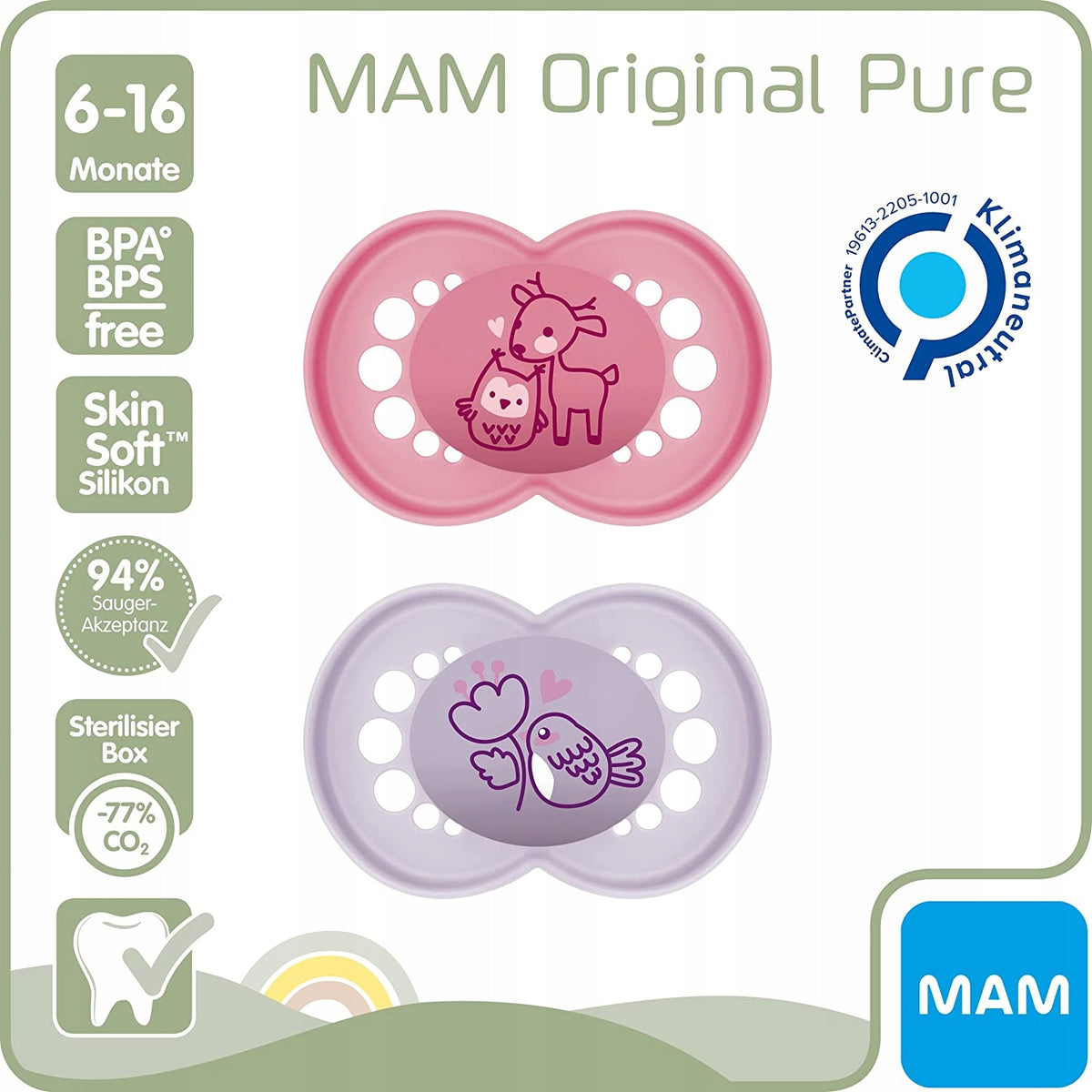 MAM ORIGINAL PURE smoczek uspokajający x2 6-16m
