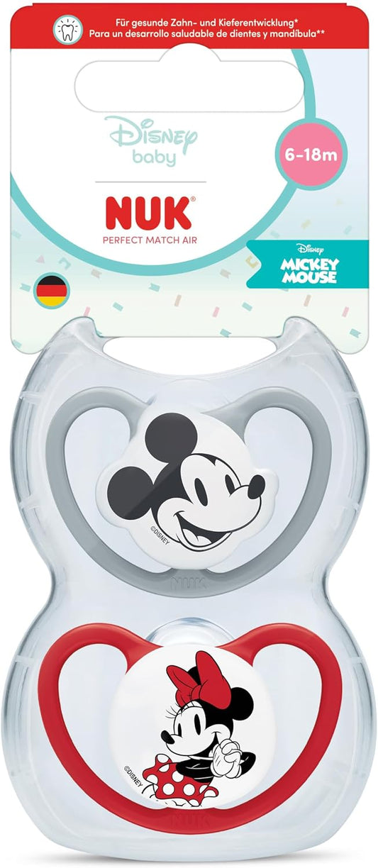NUK Perfect Match Air smoczek uspokajający 6-18m x2 DISNEY z Mickey Mouse i Minnie, ortodontyczny, do 18 mies.