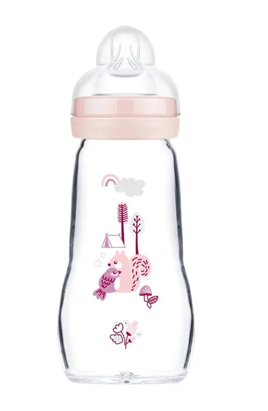 MAM Feel Good skleněná láhev 260 ml, 2 m+, savička 2, LES