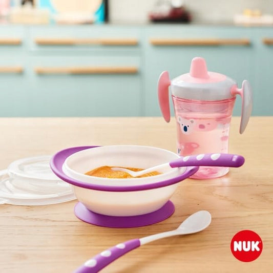 NUK zestaw do nauki jedzenia 6 m+ kubek niekapek miska 2 łyżeczki