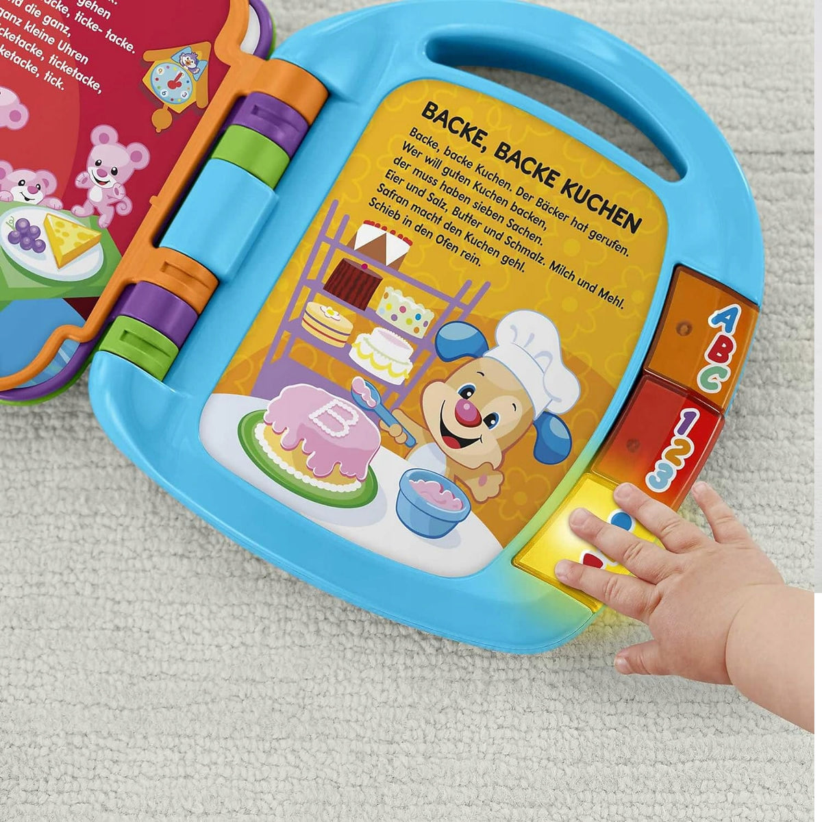 FISHER-PRICE CDH40 elektroniczna książeczka edukacyjna JĘZYK NIEMIECKI, niebieska, dla dzieci 6 m+