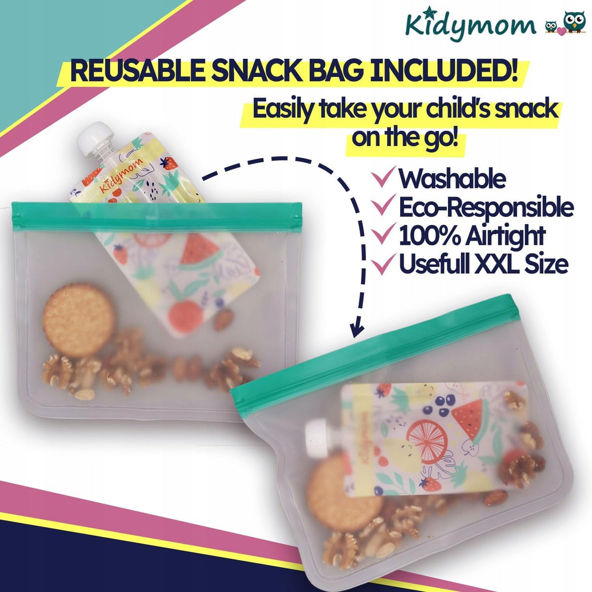 KIDYMOM sachets réutilisables pour compote x7 + accessoires