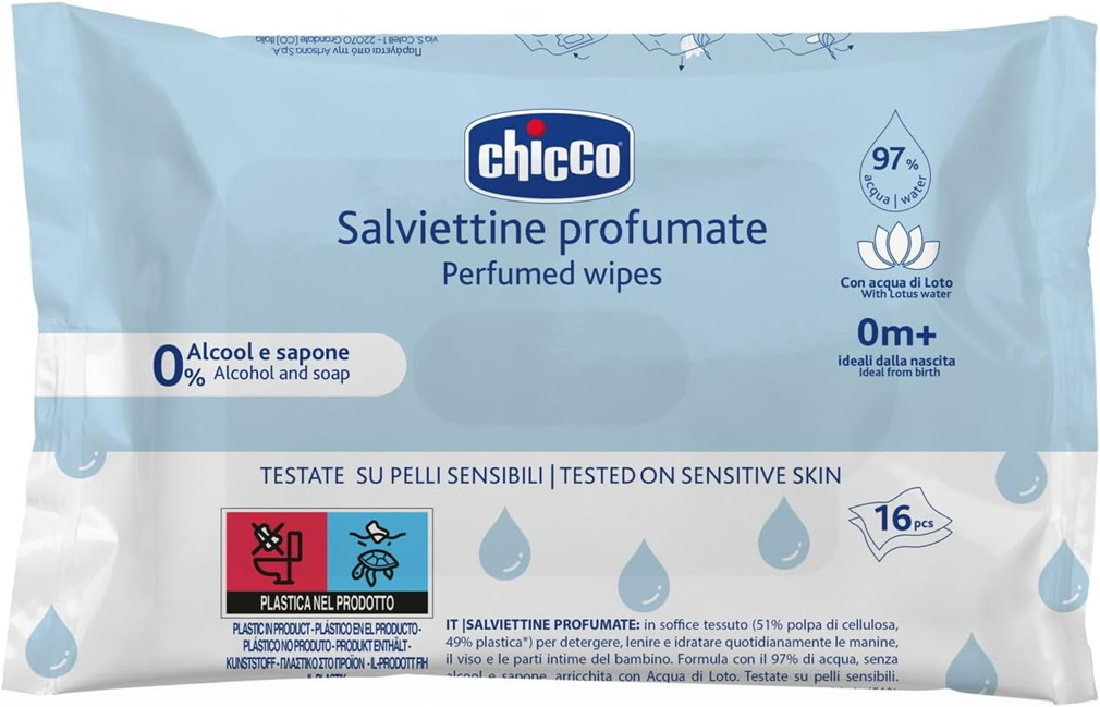 CHICCO lingettes parfumées imprégnées à l'extrait de fleur de lotus x16