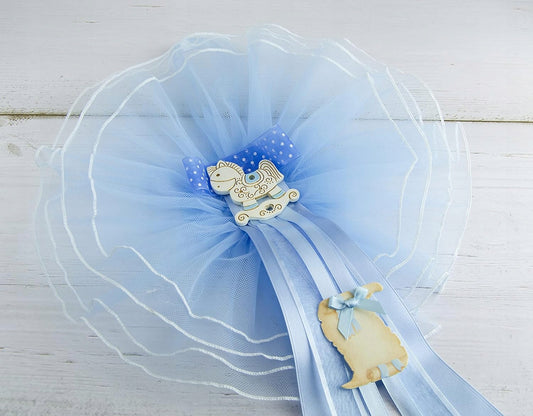 MARELI fiocco nascita 32 cm ceramica tulle raso