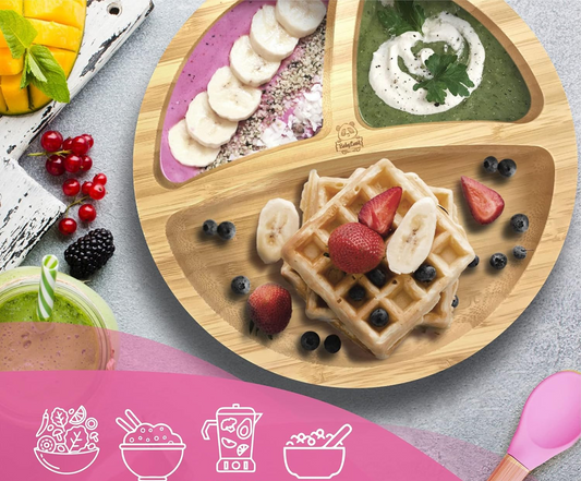 BABYLOVIT assiette en bambou avec ventouse + cuillère et bavoir