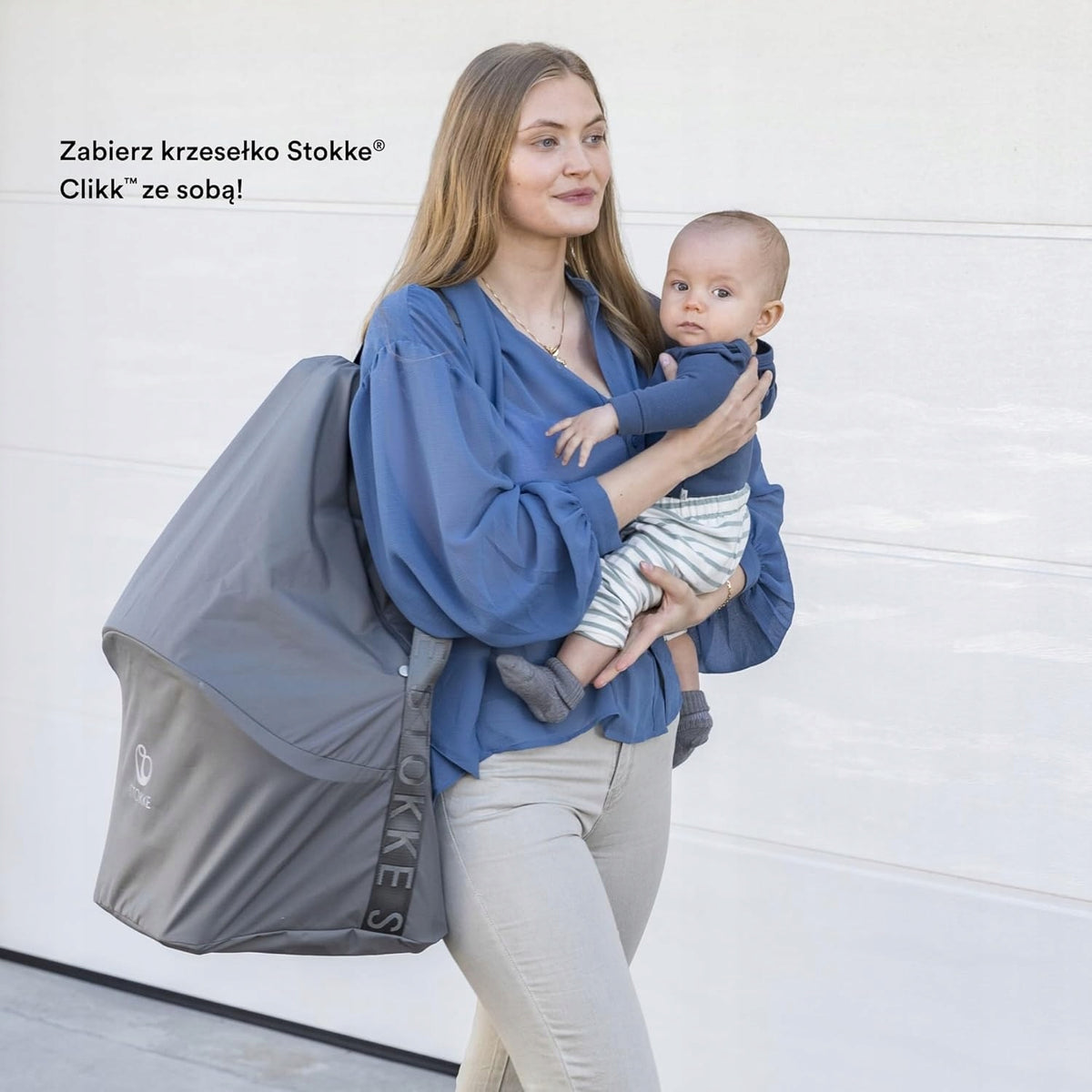 STOKKE CLIKK torba na krzesełko do karmienia, szara, do podróży z wygodnym uchwytem