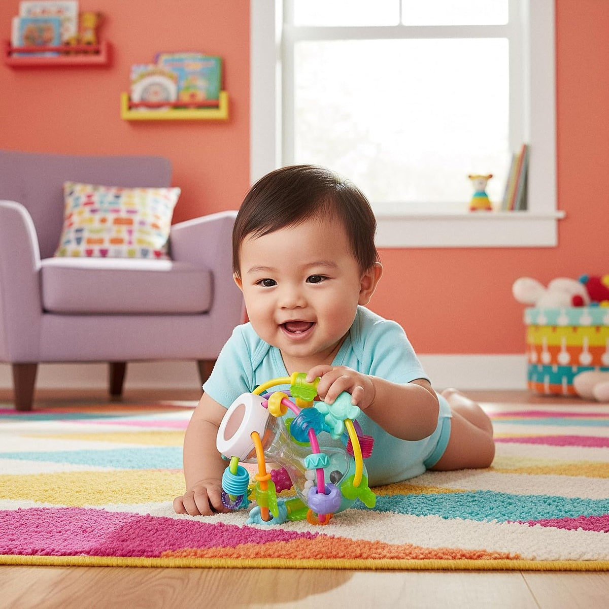 PLAYGRO Play and Learn Ball gryzak chwytak z grzechotką i lusterkiem 14 cm – zdjęcie produktu 3