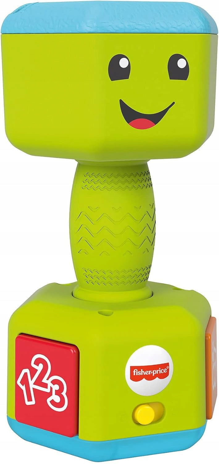 FISHER-PRICE interaktywny hantel grzechotka dźwięki światło J. NIEMIECKI, zielony dla niemowląt 6m+