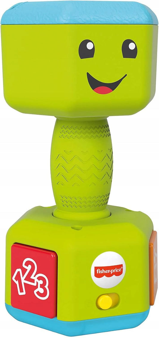 FISHER-PRICE interaktywny hantel grzechotka dźwięki światło J. NIEMIECKI, zielony dla niemowląt 6m+