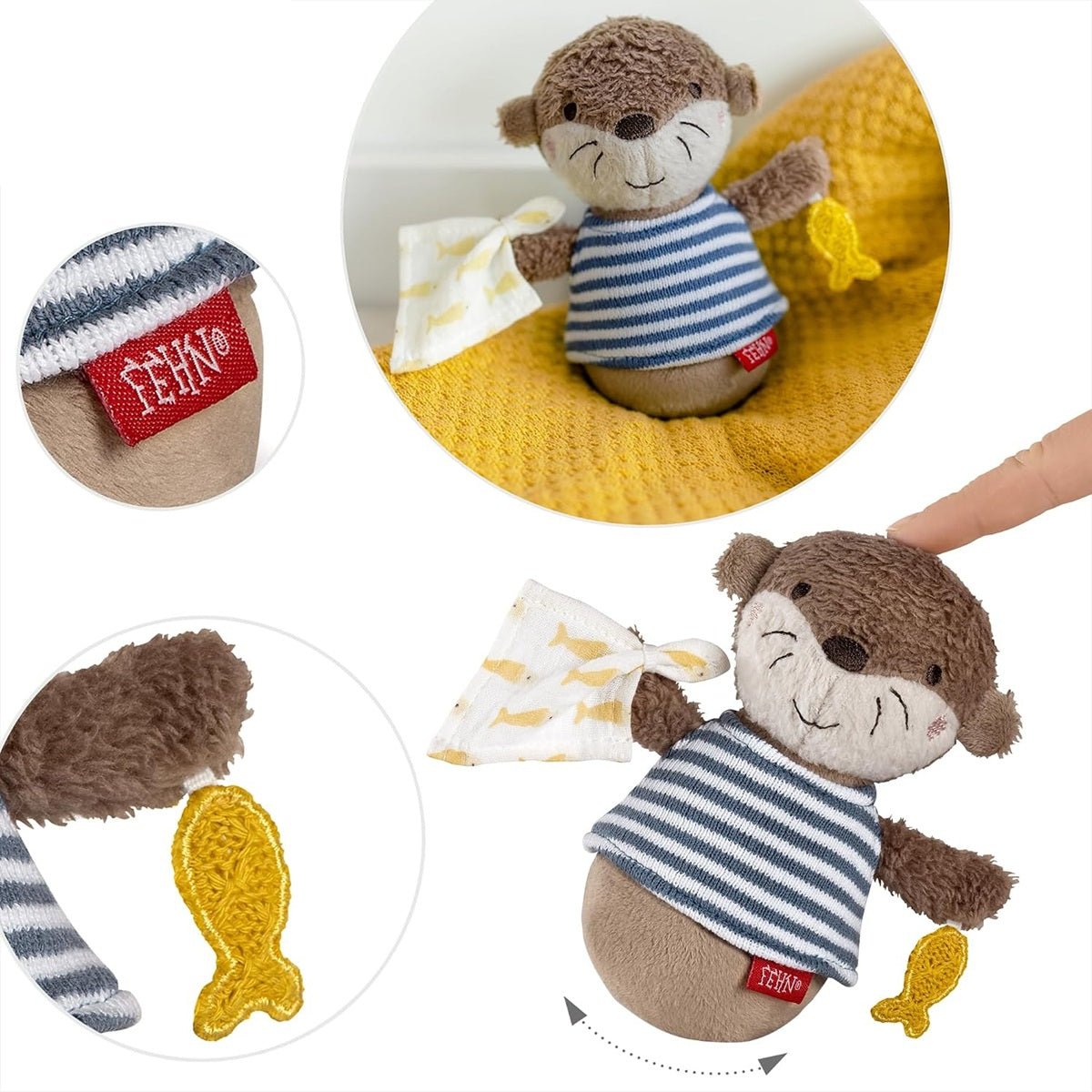 FEHN Stehaufspielzeug OTTER, kippsicheres Spielzeug mit Rassel, 15 cm – Produktfoto 3