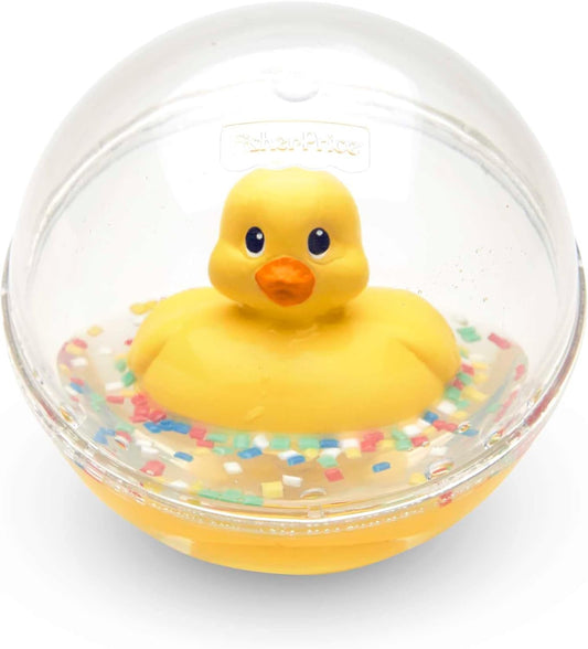 FISHER-PRICE DVH21 kula z kaczuszką do raczkowania 10 cm, sensoryczna zabawka z konfetti