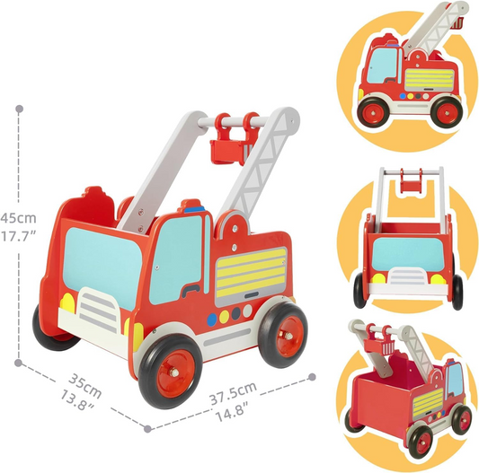 LABEBE carrello in legno CAMION DEI POMPIERI 37,5 x 45 cm