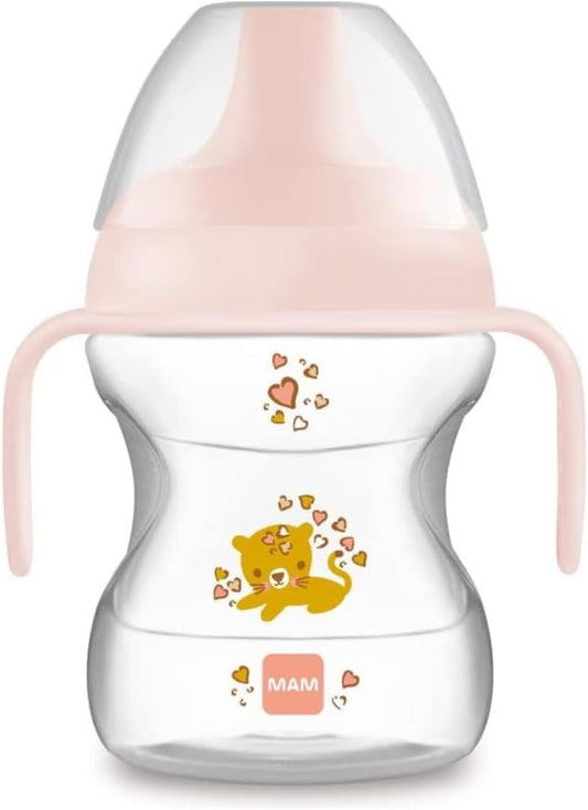 MAM Learn To Drink Cup kubek niekapek z ustnikiem 190 ml 6 m+ KOT, różowy kubek z kotem