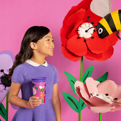 MUNCHKIN WildLove KUBEK NIEKAPEK ustnik 360° PSZCZOŁA 1 sztuka, różowo-fioletowy kubek dla dziecka 12m+