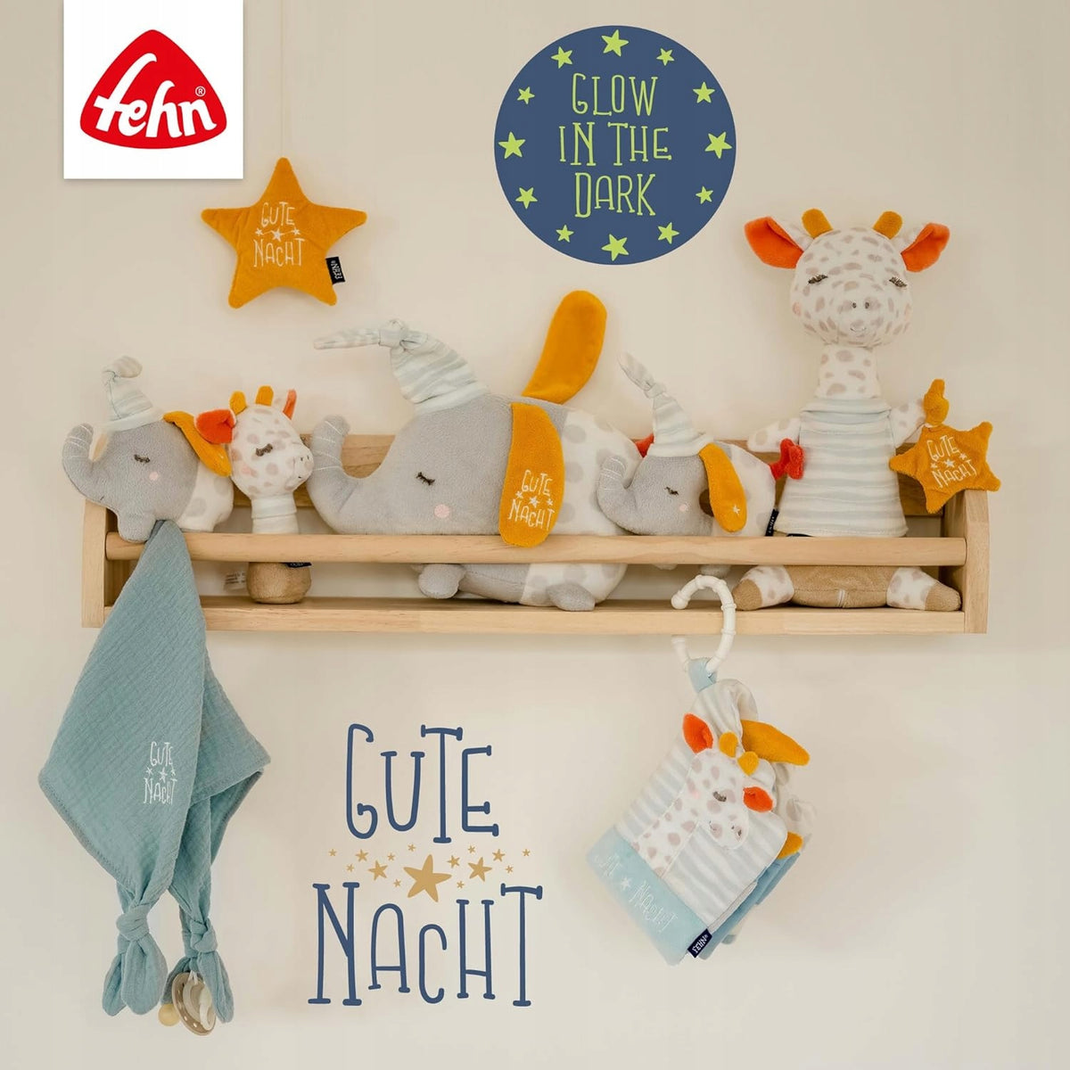FEHN noční lampička plyšová žirafa 27cm GUTE NACHT