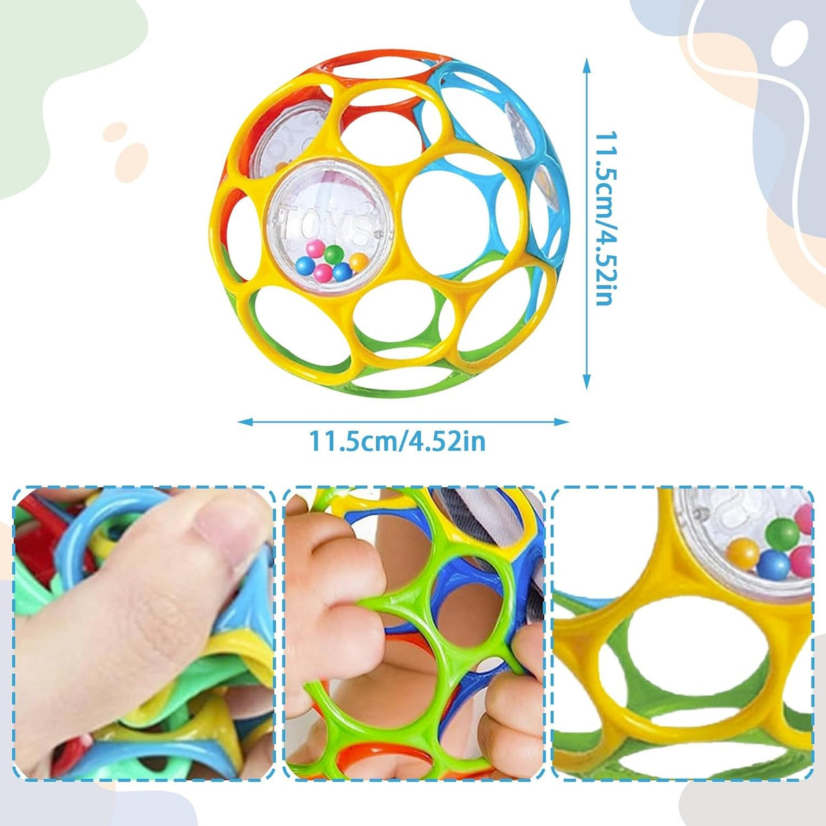 KIKUO Classic Ball massaggiagengive a forma di palla con sonagli 11,5 cm