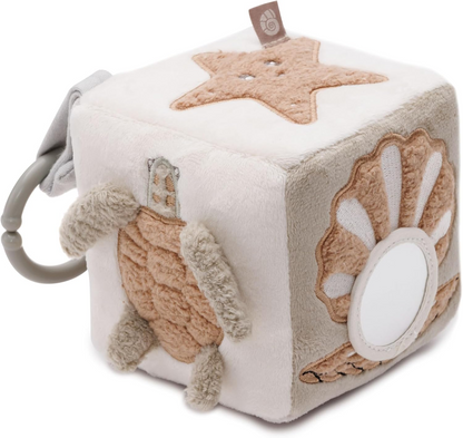 JOLLEIN Cubo Attività peluche, cubo sospeso con sonaglio e specchietto 11x11 cm