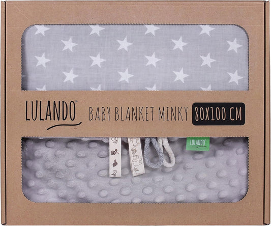 LULANDO koc dla niemowląt minky 80x100, miękki szary kocyk baby blanket w gwiazdki